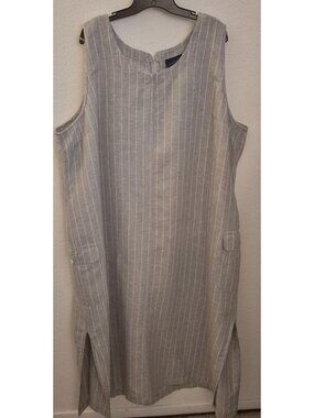 Vintage Venezia Linen/Cotton Blend Grey Striped Cargo Pocket Maxi Dress Sz 26/28